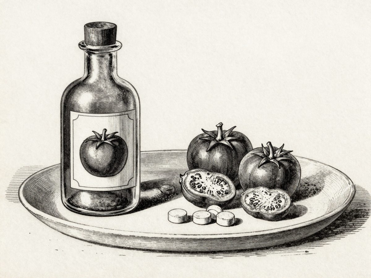 Un flacon de ketchup en remède d'apothicaire. Dans les années 1830, on vendait la tomate en pilules.