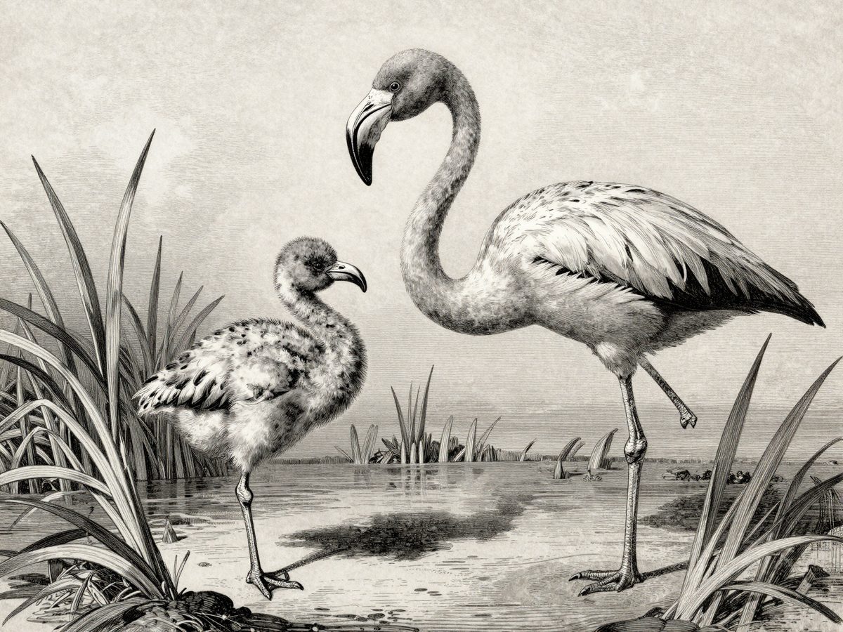 Un flamant encore gris. Sa couleur ne lui vient pas de naissance, mais de son assiette.