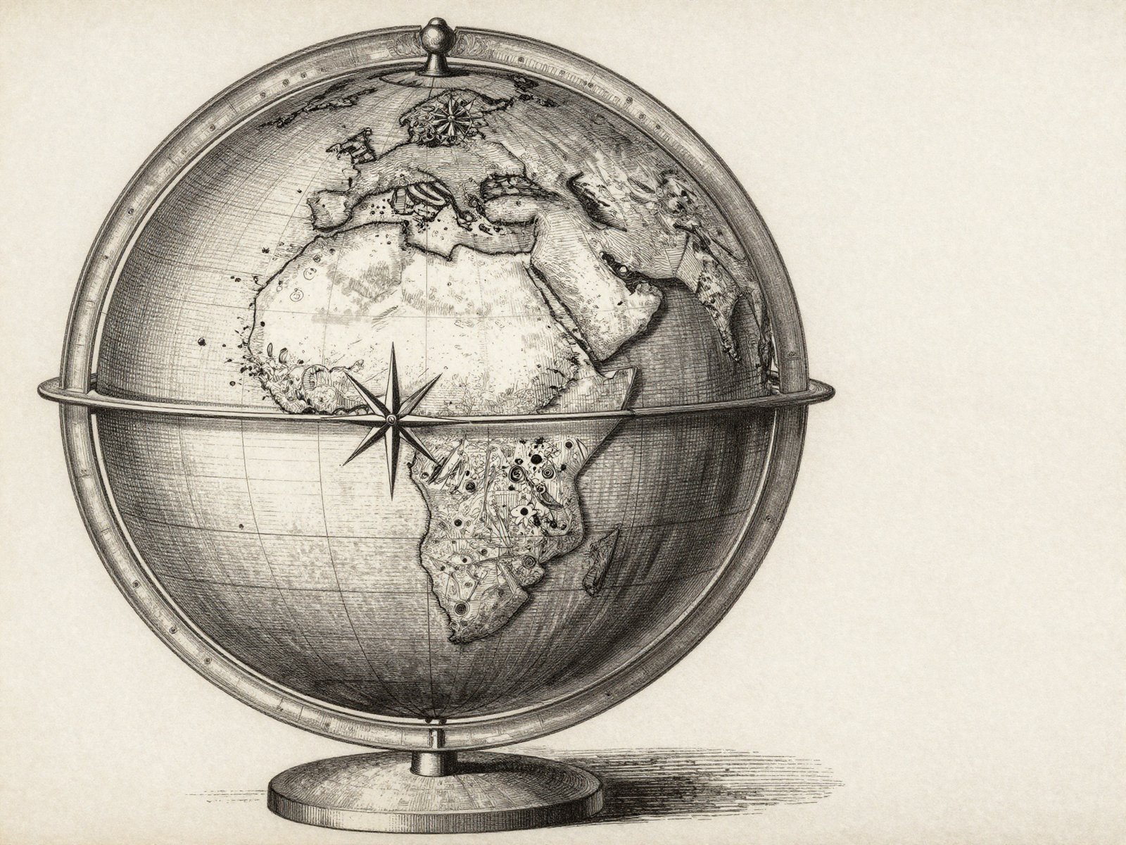 Un globe ancien ou l'Afrique reprend sa vraie taille. On y ferait tenir USA, Chine, Inde et l'Europe reunis.